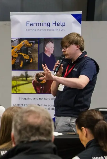 Alex speaking at farming event